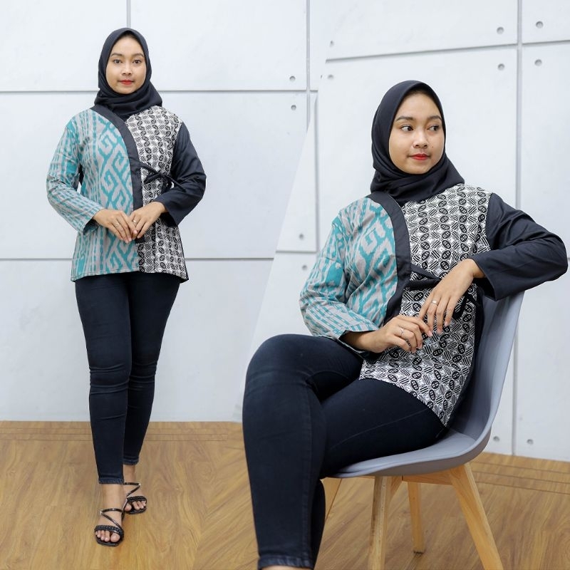 Blus Batik Etnik Kombinasi Moscrepe Lengan Panjang - Naira Batik