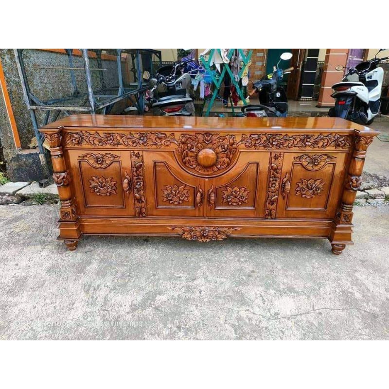 Bufet tv bulan kayu jati / rak tv ukir kayu jati