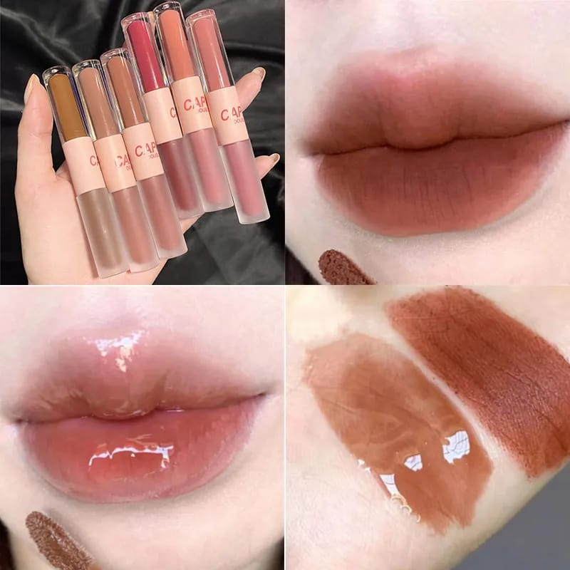 2IN1 LIP GLOSS KEPALA GANDA LIP GLOSS DAN LIP CREAM LIPSTIK CAIR TINTA MERAH SEKSI BELUDRU MATTE LIP GLOSS LIP GLAZE TAHAN LAMA