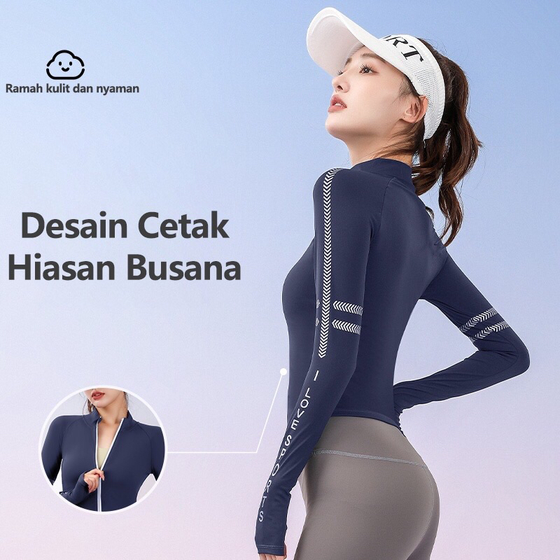 Atasan mantel tahan angin Yoga Ritsleting Atletik Wanita UPF 50+ /Anti UV ilove