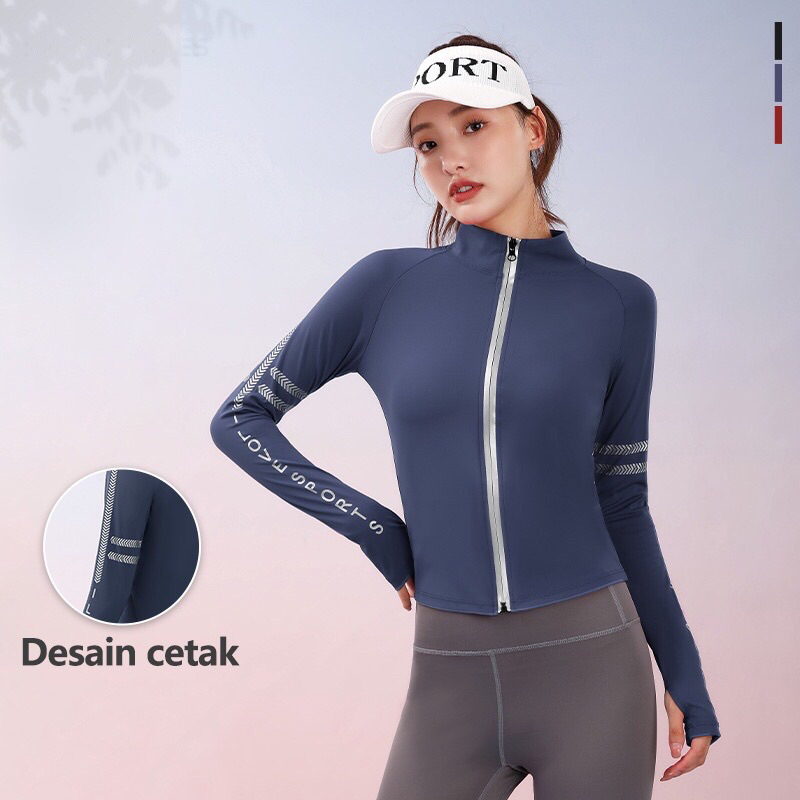 Atasan mantel tahan angin Yoga Ritsleting Atletik Wanita UPF 50+ /Anti UV ilove