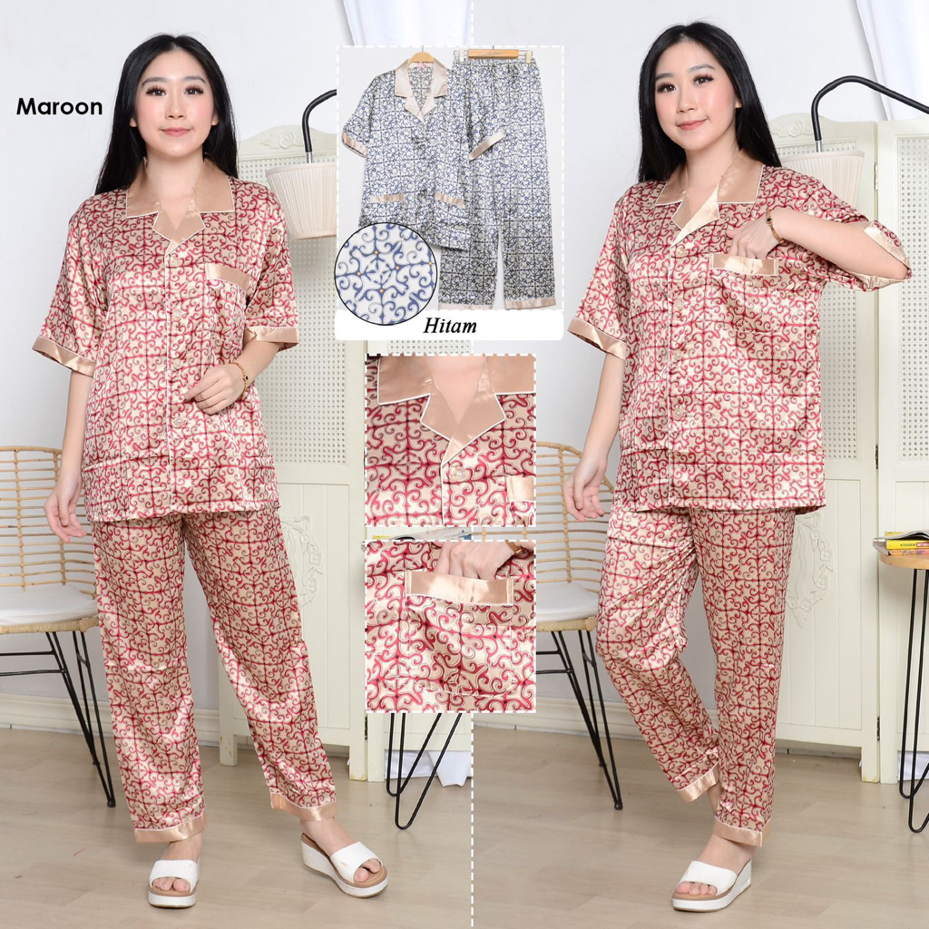 BAJU TIDUR EXCLUSIVE PIYAMA WANITA SATIN SUTRA ORGANIC TENCEL IMPORT MEWAH PREMIUM