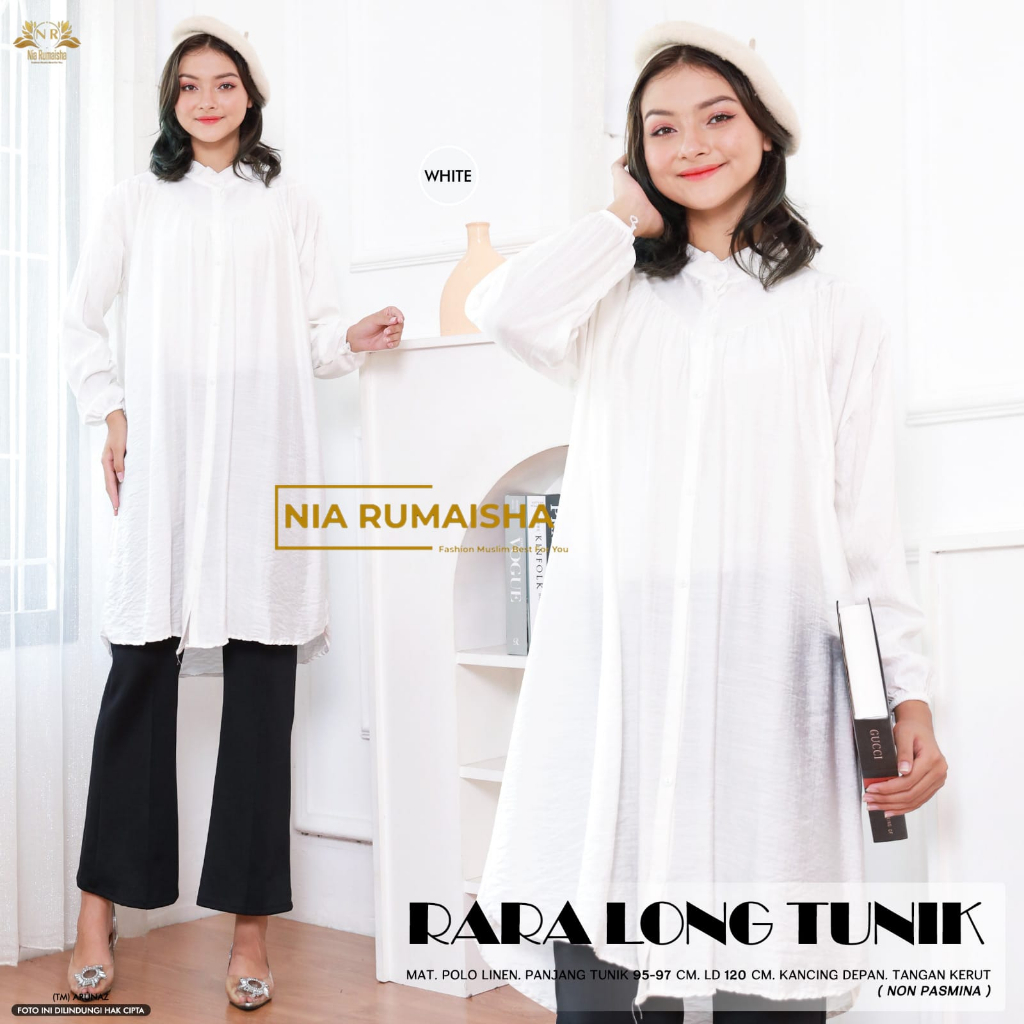 Rara Long Tunik  Polo Linen Muslim Atasan Casual Muslim Wanita Original By Nia Rumaisha