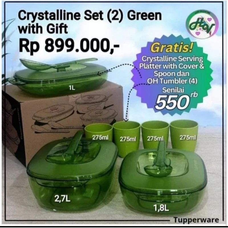 Tupperware crystalline set wadah mangkok saji
