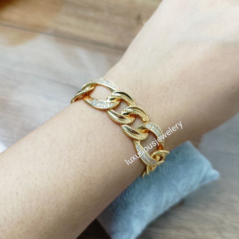 Luxuriousjewelery - Gelang tangan rantai replika lapis emas