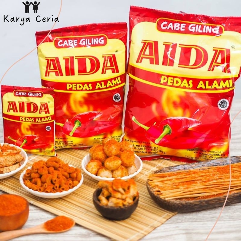 AIDA Bubuk Cabai Giling 500 gram Pedas Alami Pendamping Makanan Camilan Makaroni Seblak Bubur Cabe Kering Bukan Boncabe