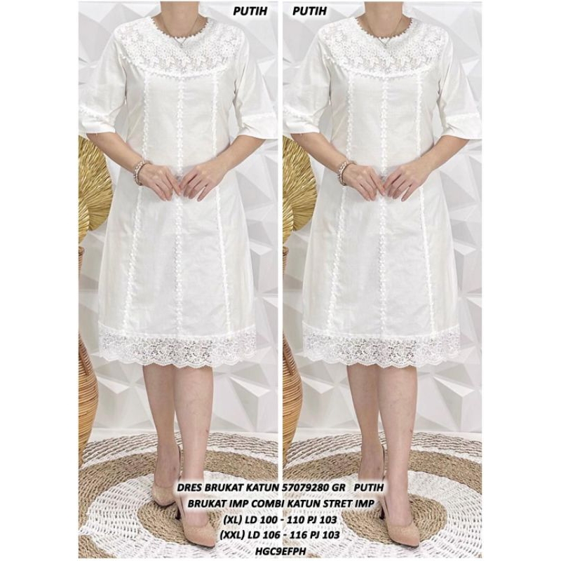 DRESS BRUKAT KATUN DRESS PUTIH TULANG DRESS NATAL SIDI BAPTIS DRESS BANGKOK ASD 570799
