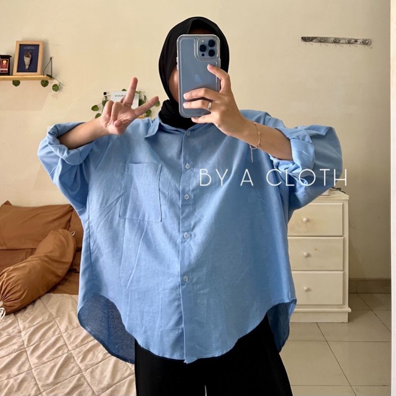 Kemeja Wanita Polos OVERSIZE Bahan Linen rami