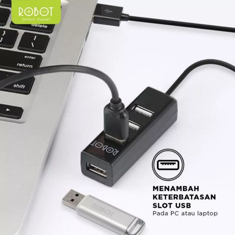 ROBOT USB HUB 4 PORT 2.0 H140-80 80CM BLACK Garansi Original Resmi