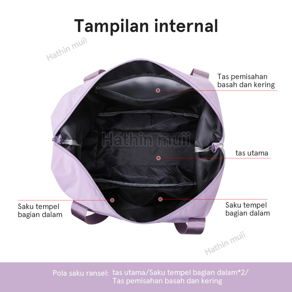 Hathin muii Tas Travel Bag Model LIPAT Tas Travel Portable Gym Bag Tas Fitness Waterproof Tas Jinjing Tas Olahraga - YH214