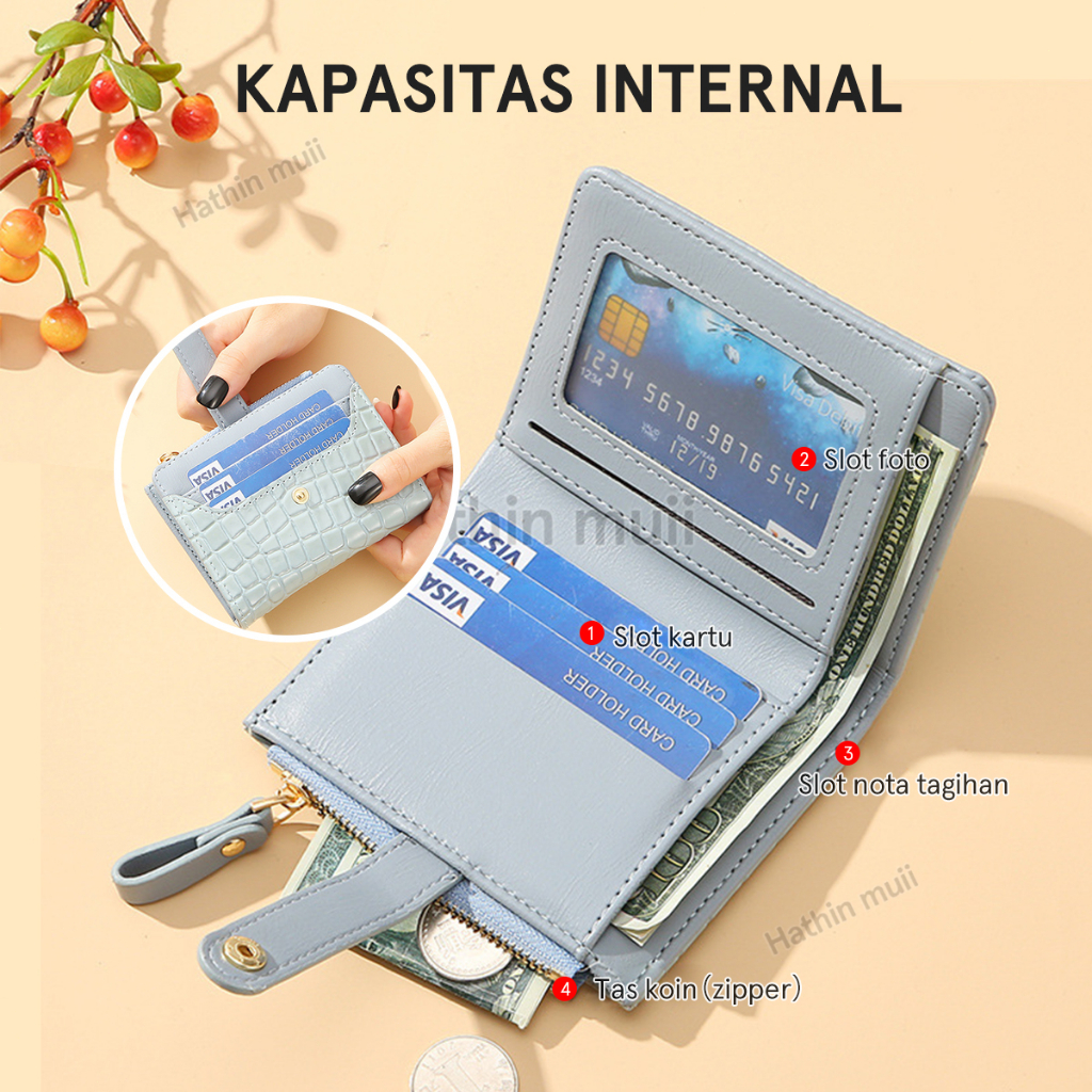 Hathin muii Genie Wallet Dompet Wanita Original Realpic Croco leather Dompet Lipat bisa Cod35