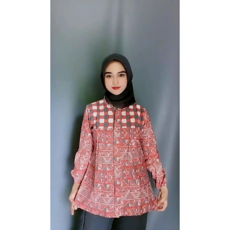 M-L-XL-XXL Batik wanita ASJ SA HRB026 Kenongo Kemeja Tosca Pendek