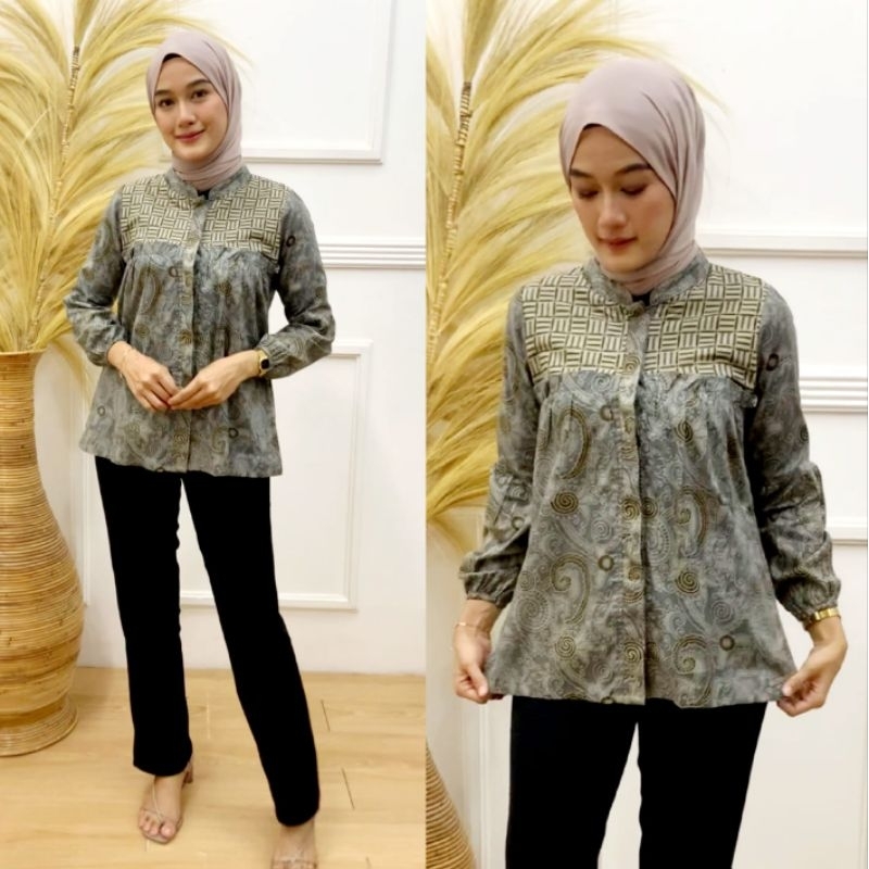 M-L-XL-XXL Batik wanita ASJ SA HRB026 Kenongo Kemeja Tosca Pendek