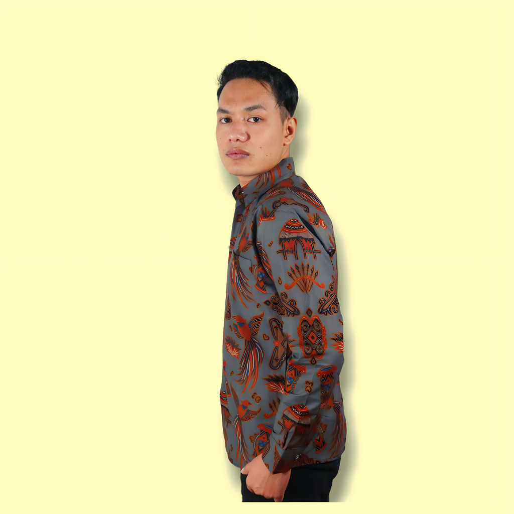 Layana Batik Premium Rumah Adat Abu Grey Slimfit Baju Formal Nonformal Pakain Keluarga