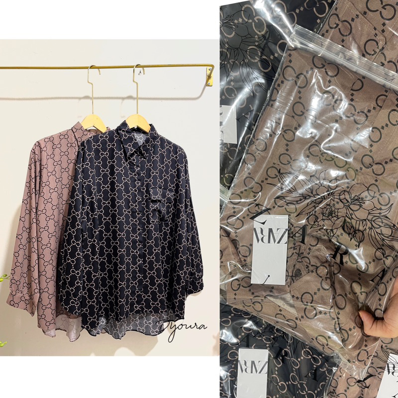 kemeja Rayon basic oversize motif Gg shirt / Kemeja gg terbaru/ kemeja lengan panjang / kemeja wanita motif gg