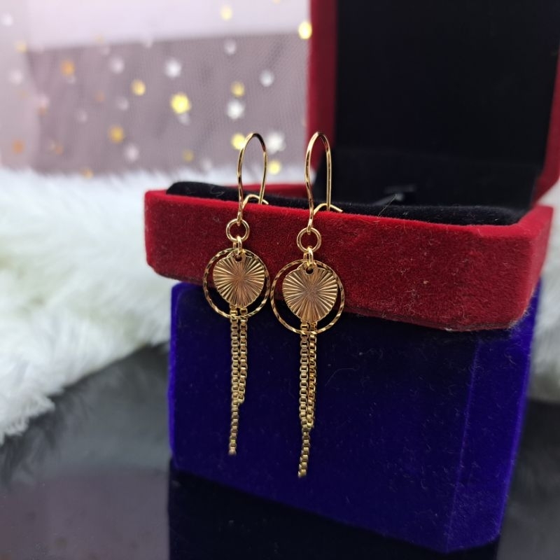 Anting jepit panjang simpel Terbaru yaxiya lapis emas 24k COD