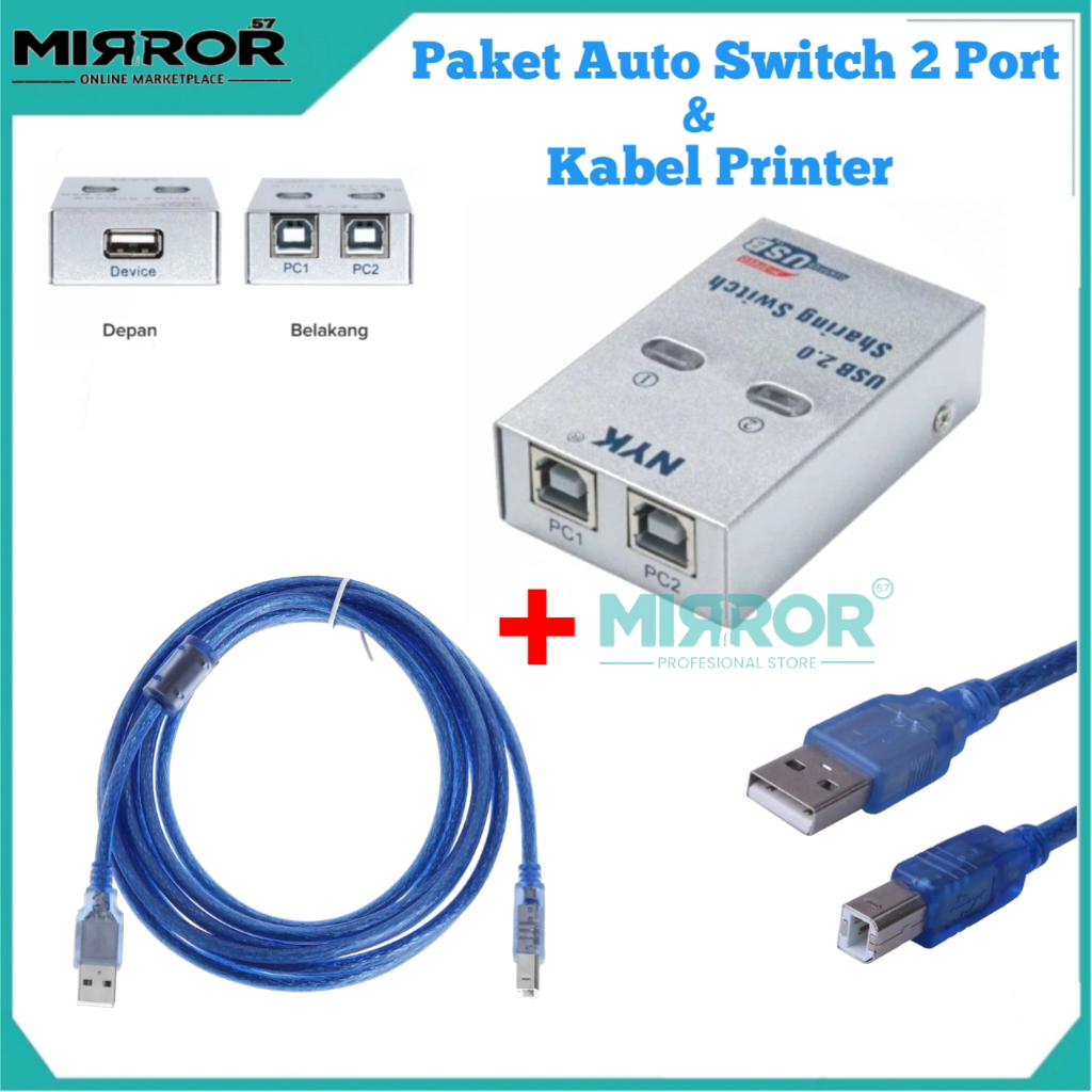 Paket Kabel Printer NYK USB 2.0 Dan Auto Switch Printer NYK 2 Port