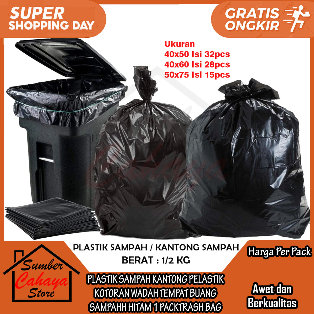 Kantong Pelastik Kotoran Plastik Sampah Wadah Tempat Buang Sampahh Hitam Black 1 Pack 40x50 40x60 50