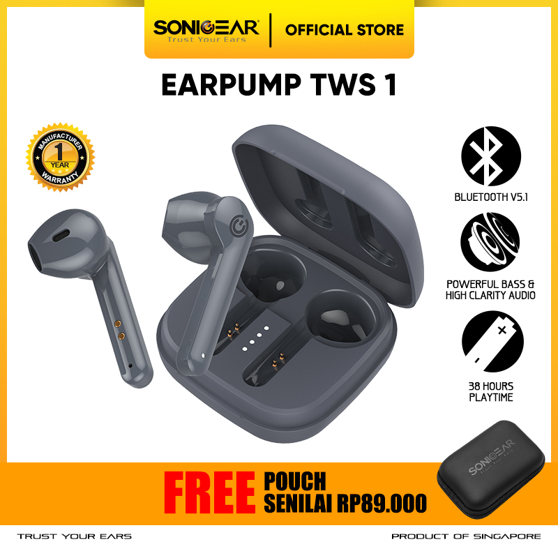 Headset bluetooth TWS 1 Sonicgear Earpump True Wireless Stereo Earphone / 38 Hour Playtime/ 60ms Low Latency/ TWS Earbuds