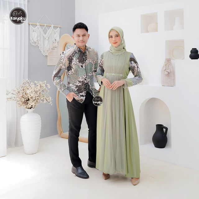 COUPLE KEMEJA GAMIS BATIK CANTIKA SAGE GREEN ICE BLUE BABY PINK