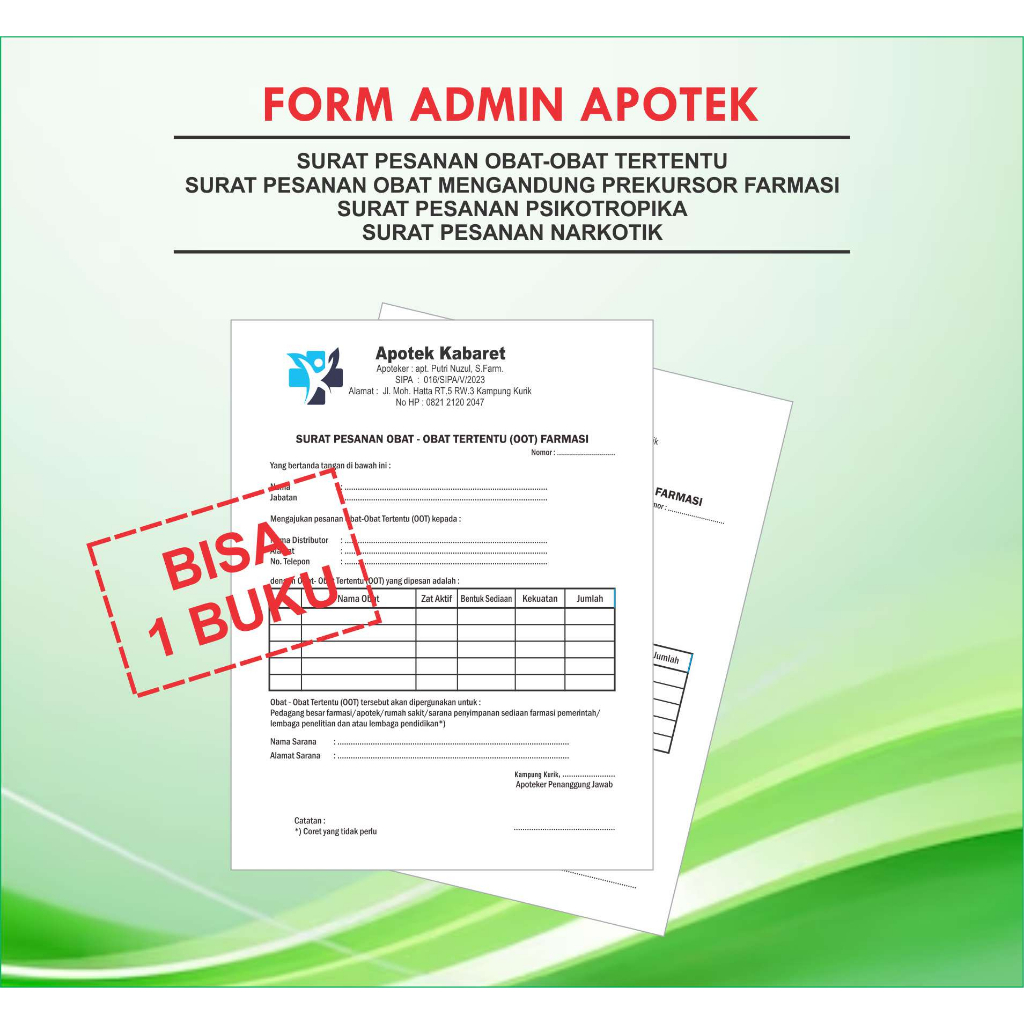 

NOTA SURAT PESANAN APOTEK, SP REGULAR (DAPATNYA 2 BUKU)