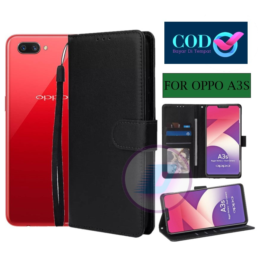 OPPO A3s FLIP LEATHER CASE PREMIUM-FLIP WALLET CASE KULIT/DOMPET HP