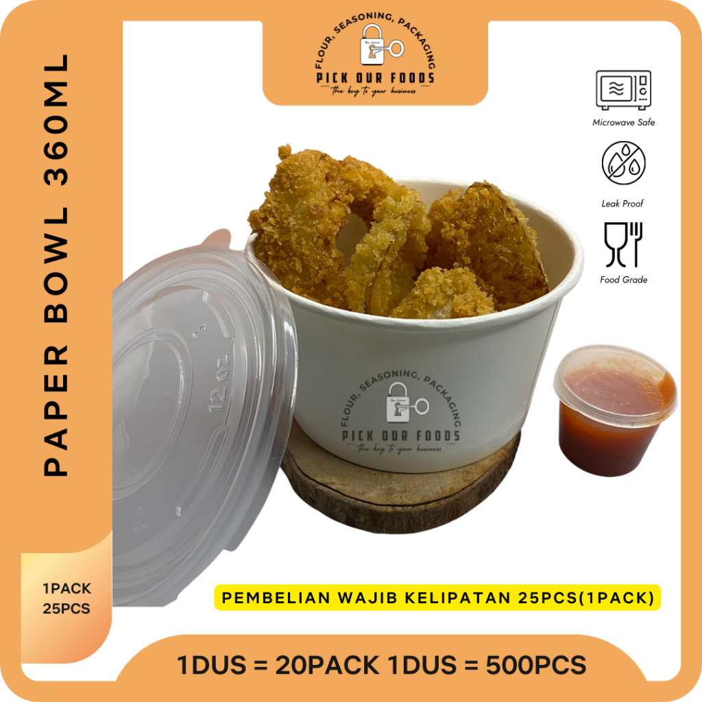 Paper Bowl 360ml / 500 / 650 / 800 / Rice Bowl 800ml / 650 / 500 / 360 / Mangkok Kertas + LID (ISI 25 Pcs)