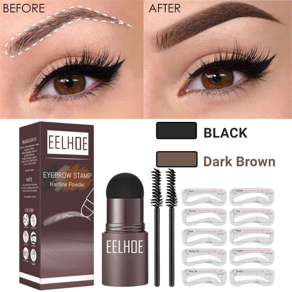 EELHOE Eyebrow Powder Cetakan Alis Instan Eyebrow Stamp Alis Stempel Alis Waterproof dengan 10 Model Cetakan Alis dan 2 Kuas Alis