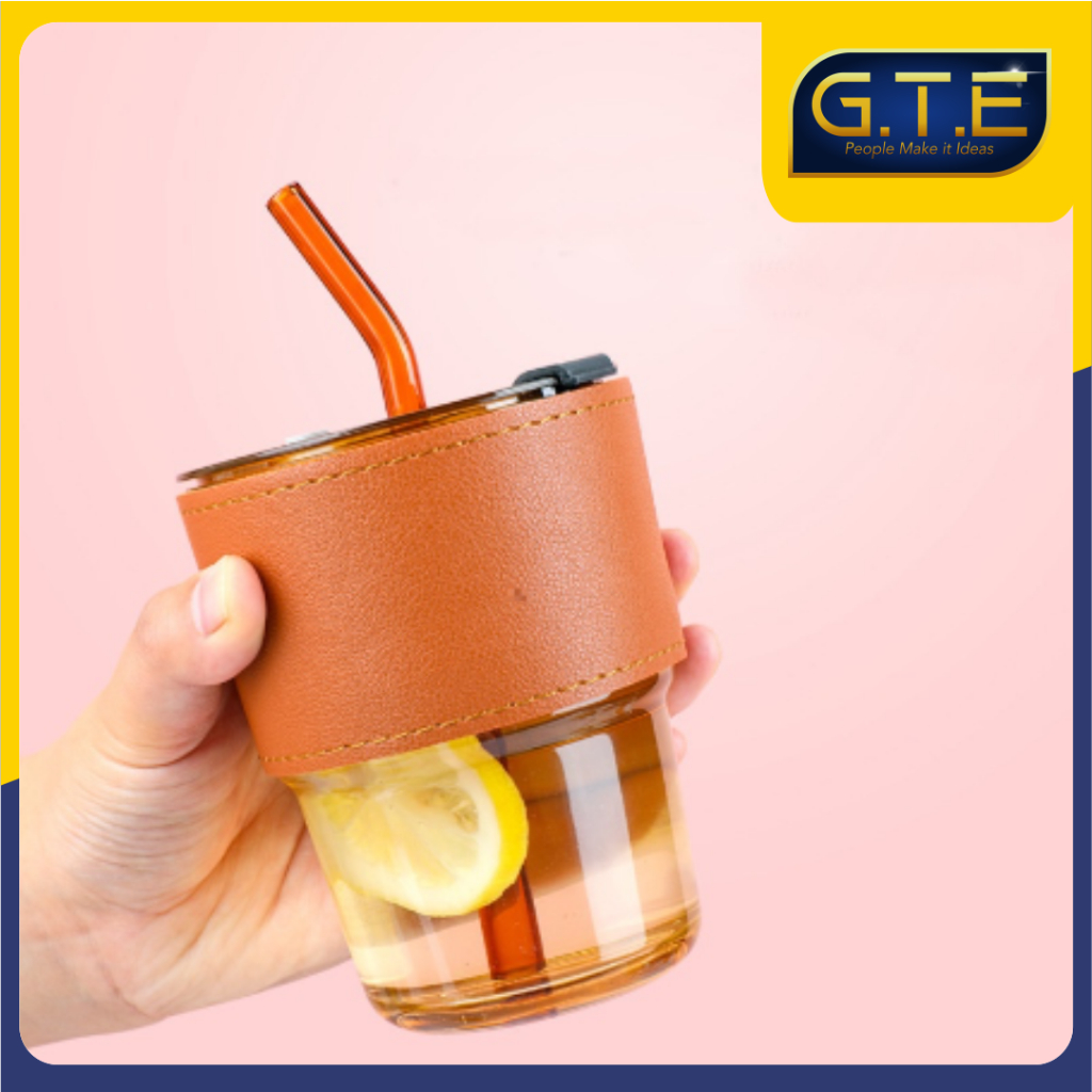 GTE | Tumbler Kopi Kaca Gelas Botol Dan Sedotan Cangkir Kopi Teh Mug Coffee Cup Milk Gelas Minum 400ml