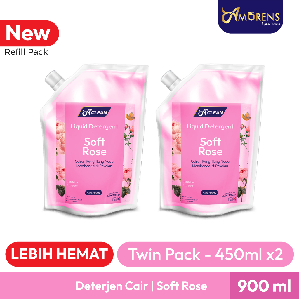 [Twin Pack] PROMO Deterjen Cair Refill Pack 2x 450ml / Liquid Detergent / Pembersih Pakaian dan Penghilang Noda 450ml Amorens [ 450 ml ]