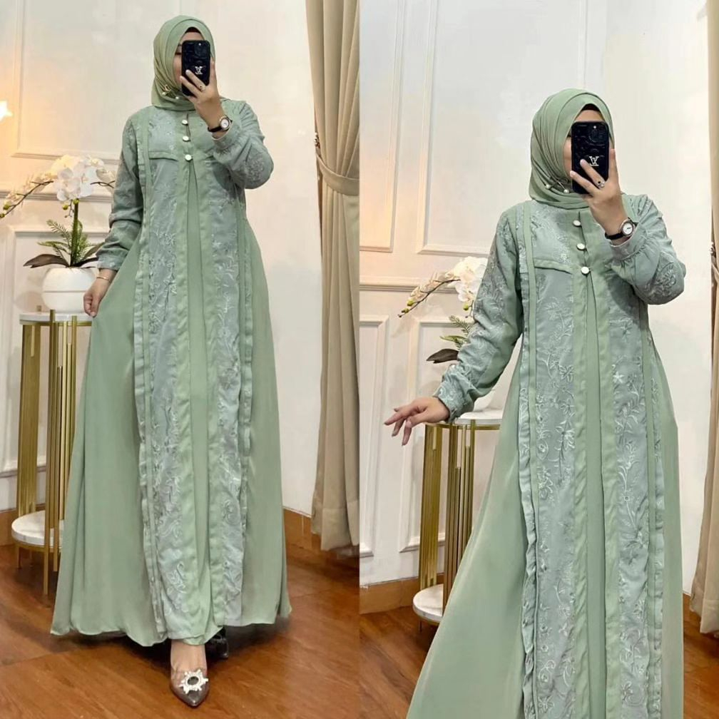 GAMIS WANITA GAMORA DRESS BAHAN CERUTY BABYDOLL MIX BORDIR LD 100 - 120 CM PT 56 CM KANCING DEPAN BUSUI FRIENDLY GAMIS WANITA TERBARU 2023 KEKINIAN // DRESS CERUTY BABYDOLL PREMIUM // MAXI DRESS WANITA KEKINIAN // PAKAIAN MUSLIM WANITA