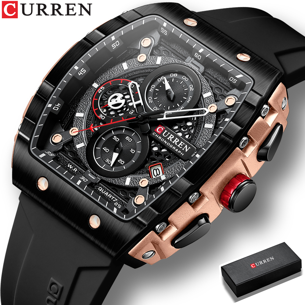 CURREN 8442 Jam Tangan Pria Analog Chronograph Aktif Kalender Tahan Air Tali Silicone Jam Tangan Cowok