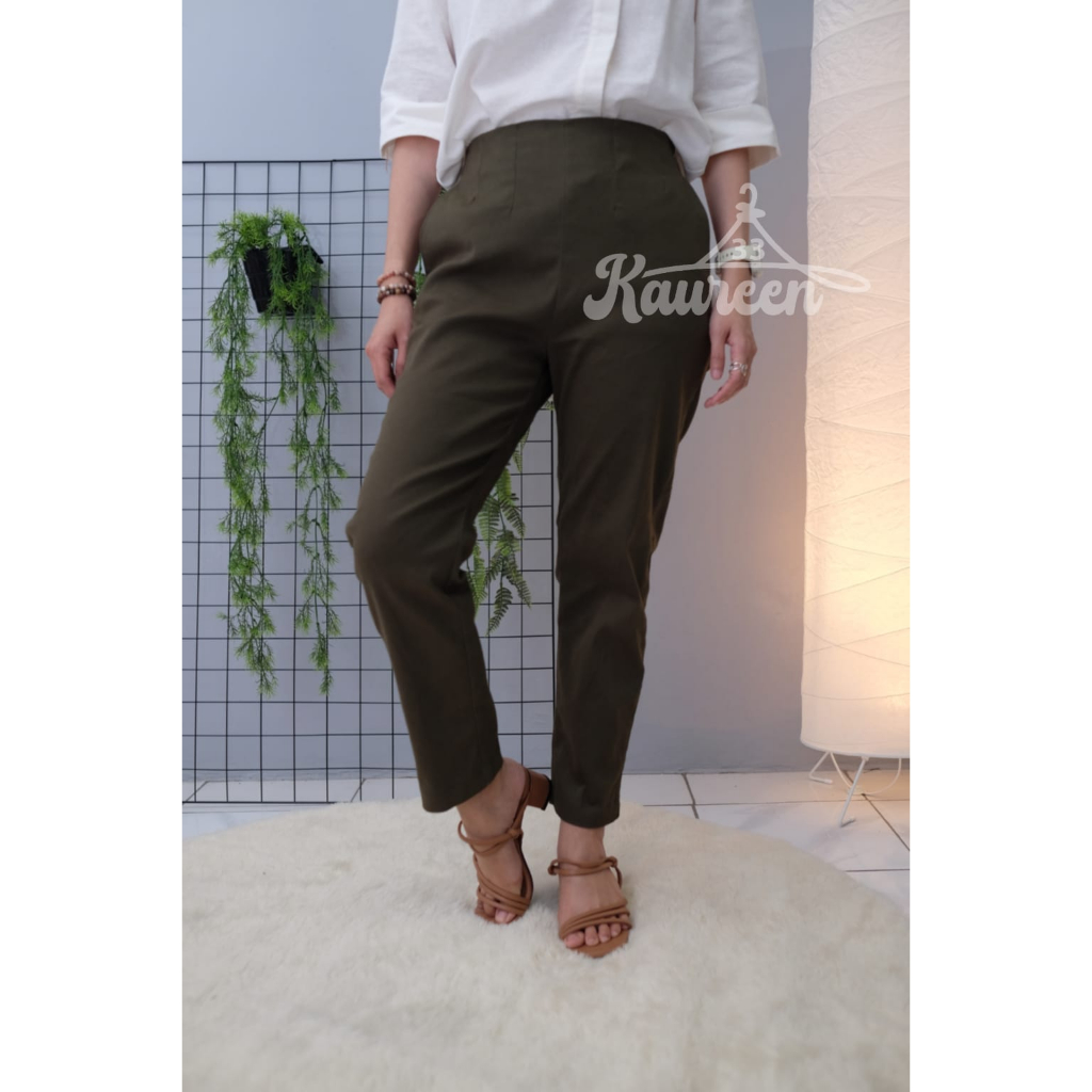 Celana Katun Twill LisaPats Celana Panjang Wanita Celana Kerja Celana panjang Highwaist