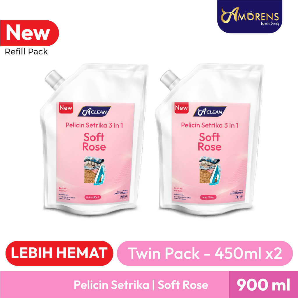 [Twin Pack] PROMO Pelicin Setrika Pakaian 3 in 1 Refill Pack 2x 450 ml / Pengharum dan Pelembut Pakaian &amp; Laundry [450ml]