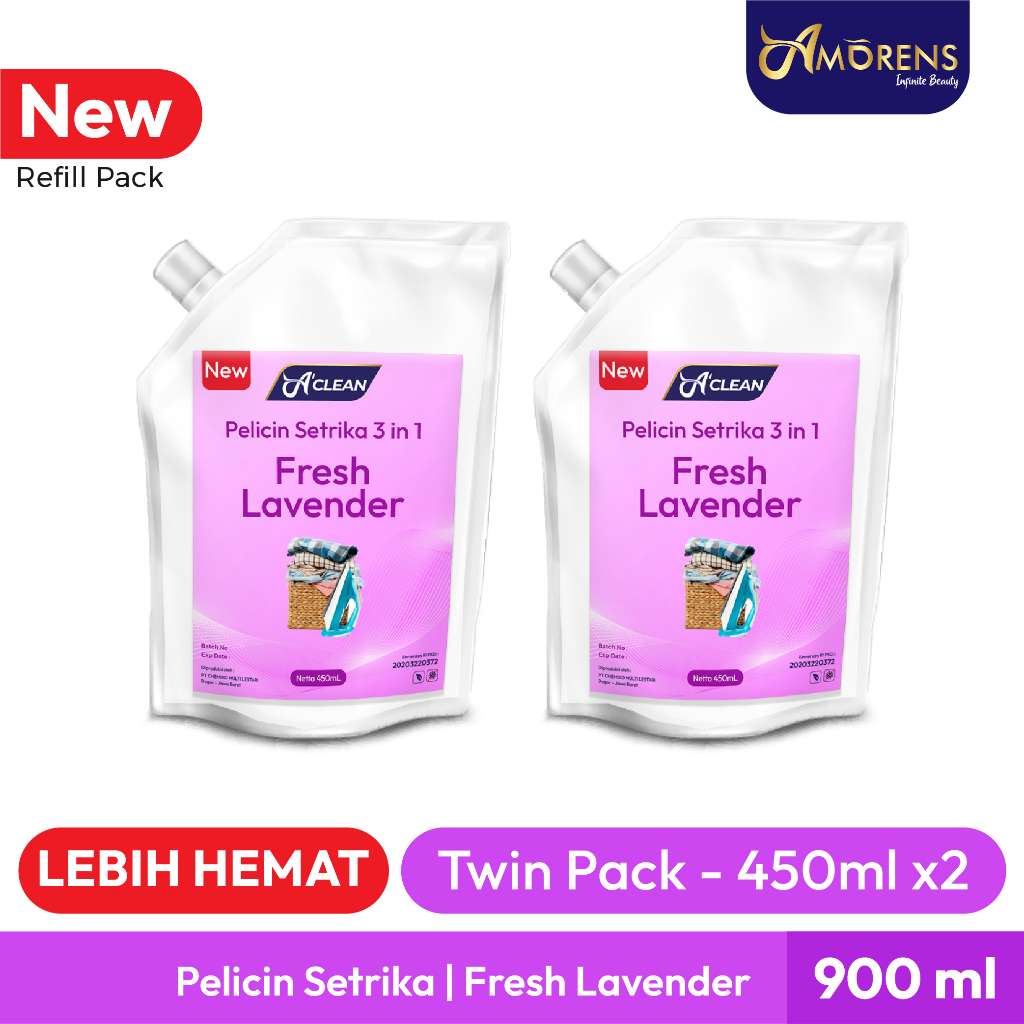 [Twin Pack] PROMO Pelicin Setrika Pakaian 3 in 1 Refill Pack 2x 450 ml / Pengharum dan Pelembut Pakaian &amp; Laundry [450ml]