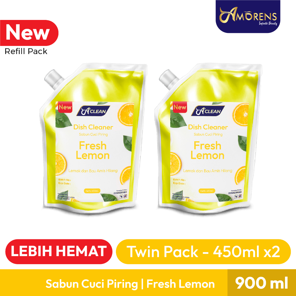 [Twin Pack] PROMO Sabun Cuci Piring 2x 450ml / Dish Wash Refill Pack / DISH CLEANER Konsentrat Liquid Amorens [450 ml]