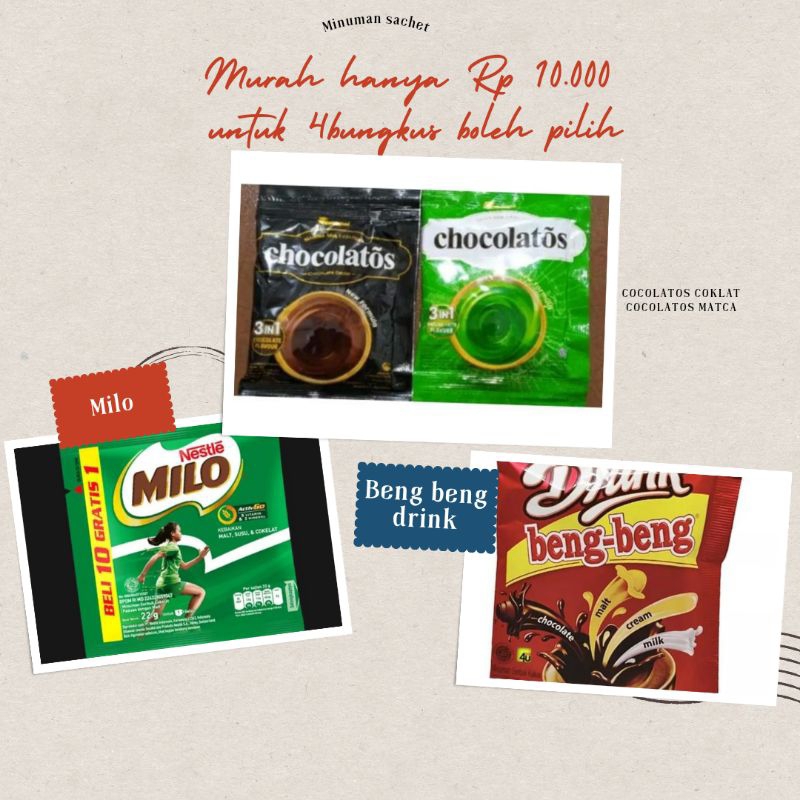 

No. 7. PAKET MINUMAN KEMASAN COCOLATOS COKLAT, COCOLATOS MATCA, MILO BENG BENG