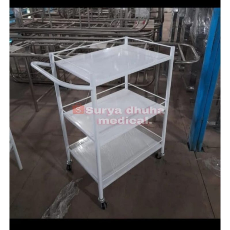 troli instrumen 3 rak besi/ troli instrumen