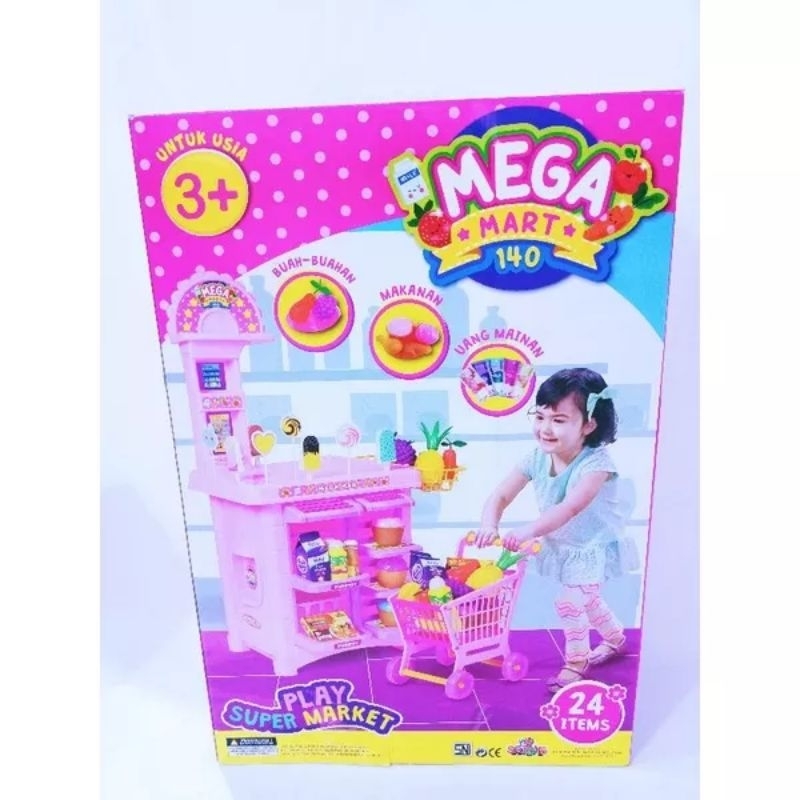 mainan edukasi anak cewek megamart supermarket trolly dorong