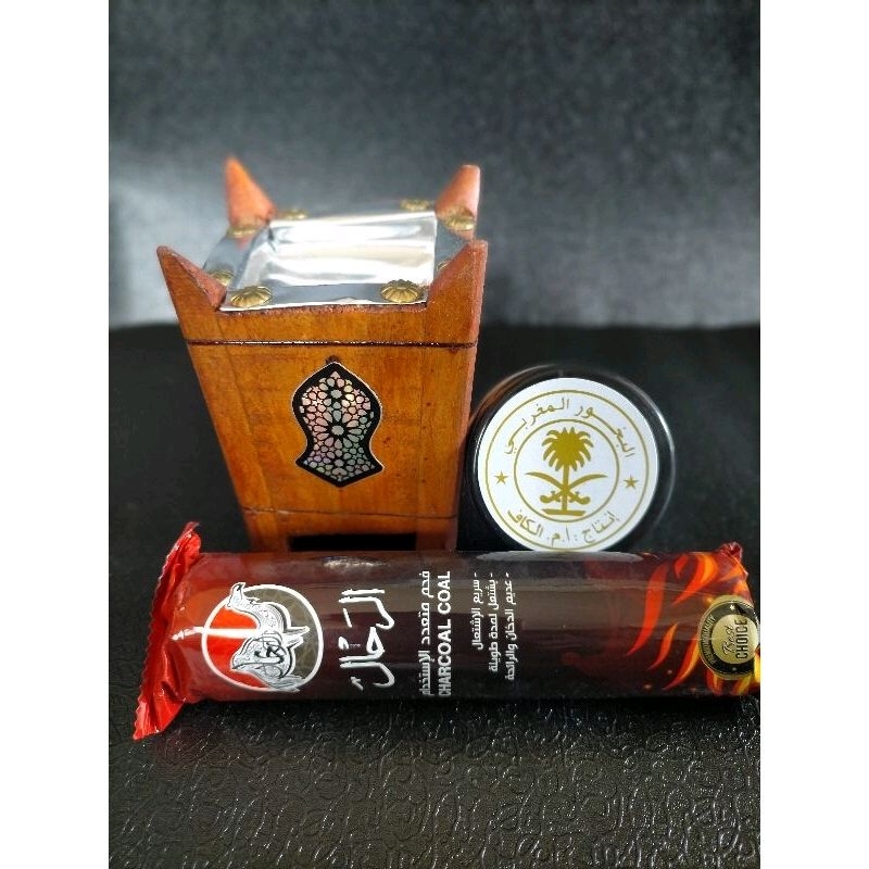 paket bukhur, mabkhara+arang+bukhur/dufa. mabkhara kayu, Arang Magic, bukhur/ Dufa