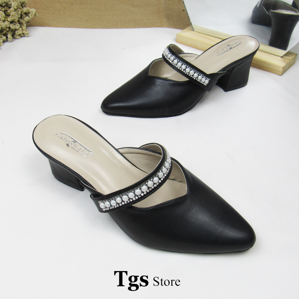 Sepatu Mules Wanita Heels 5 cm Slop Mutiara RB-01