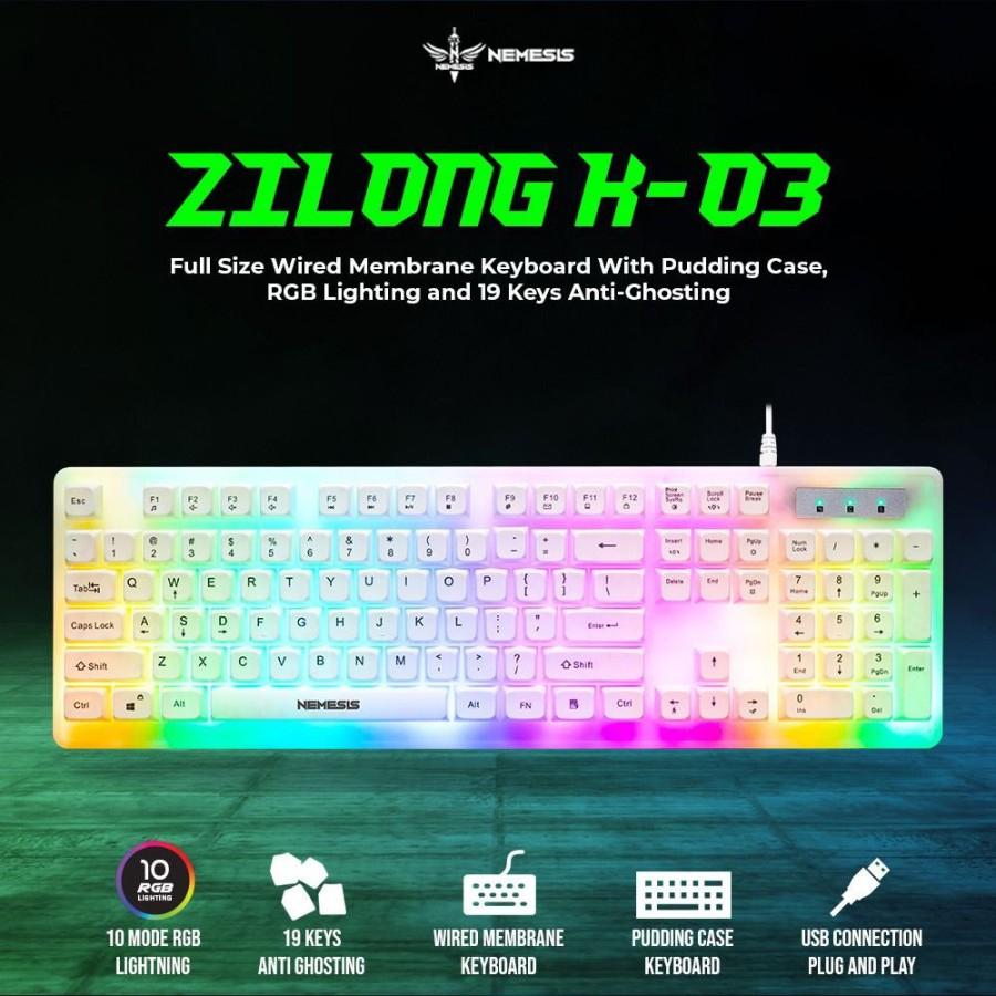 NYK K03 / K-03 Zilong Pudding Case Full RGB Gaming Keyboard