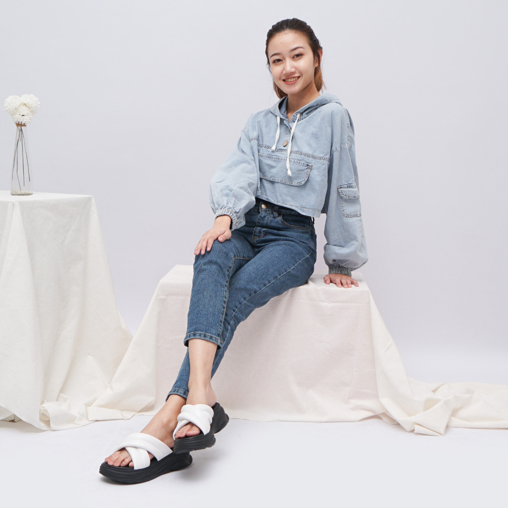 Sara Sara NAGITA Sandal Slop Wanita Kekinian Sandal Wedges Cewek Hak Platform Terbaru