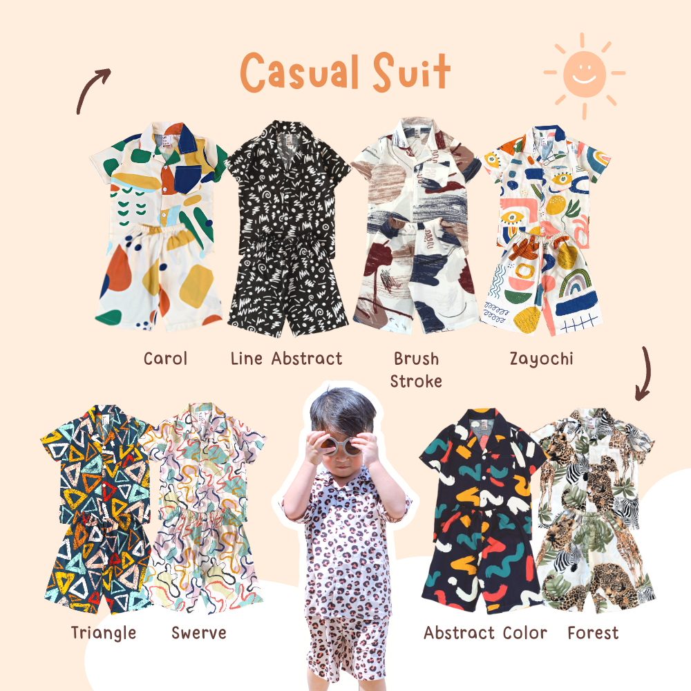 Yobebee Casual Suit Setelan Rayon Anak Usia 2 3 4 6 8 10 Tahun Baju Tidur Piyama Pajamas Kids Motif Karakter Oneset Model Baju Harian Santai Anak Laki Laki Perempuan Cowok Cewek