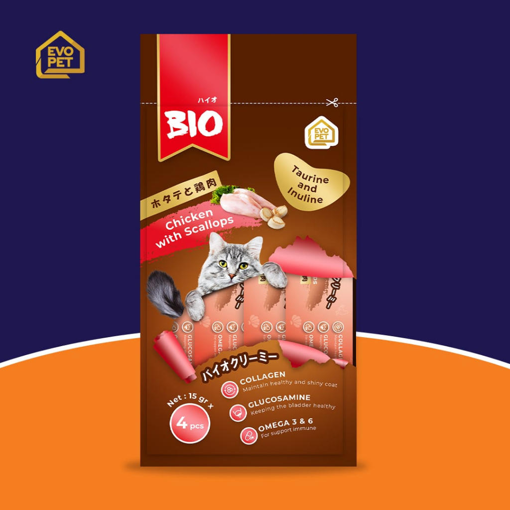 BIO CREAMY SNACK TREAT FOR CAT SNACK KUCING 15GR (ISI 4)