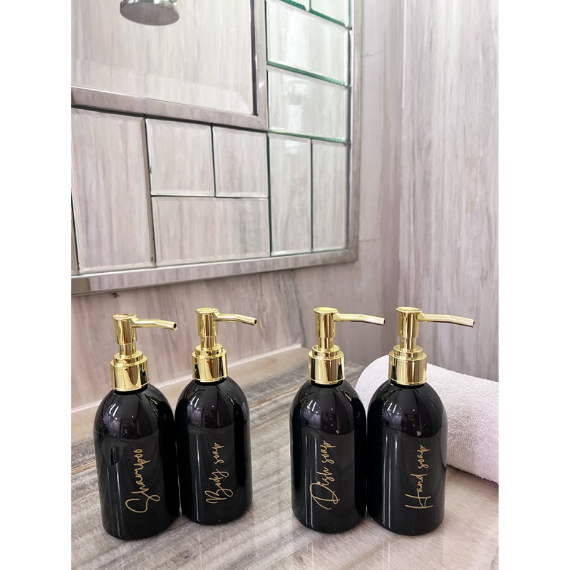 BOTOL 250ML NEW HITAM STIKER GOLD NEW LONG PIPE . aesthetic bottle minimalist refill organizer tempat sabun cair pump tempat isi ulang sabun cair dispenser hand soap liquid  estetik