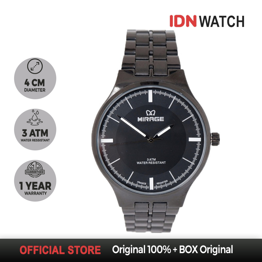Jam Tangan Mirage Pria Terbaru Elegant Mirage Full Black 18602 M Garansi 1 Tahun
