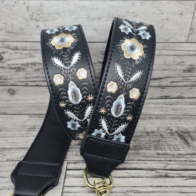 Leather Guitar flower embroidery bag strap / strap bordir panjang