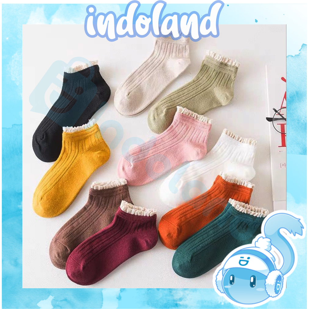 ☀ INDOLAND ☀  Kaos kaki Renda Wanita Motif Lucu Simple Gaya Korea / Kaoskaki Pendek Semata Kaki Import / Kaus Kaki Perempuan KK119