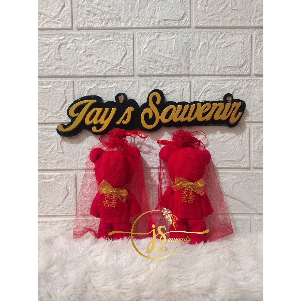 Souvenir handuk boneka beruang merah tepai, sangjit, Shuang xi, wedding